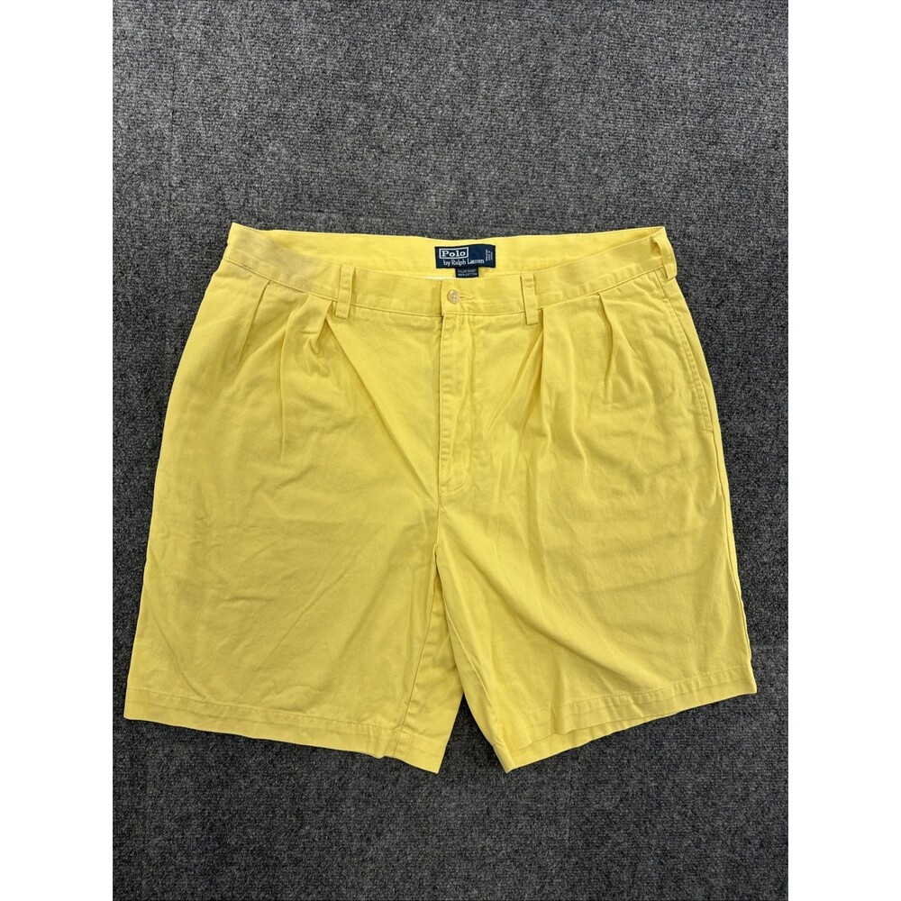 Polo Ralph Lauren Tyler Shorts Mens 38 Yellow Pleated Chino 100% Cotton VTG